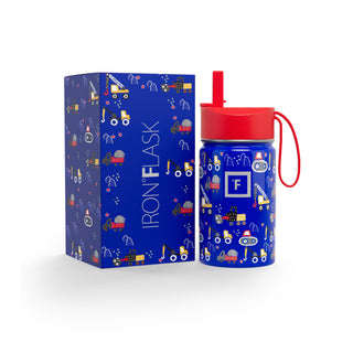 Blue Kids Water Bottle trucks 10oz construction